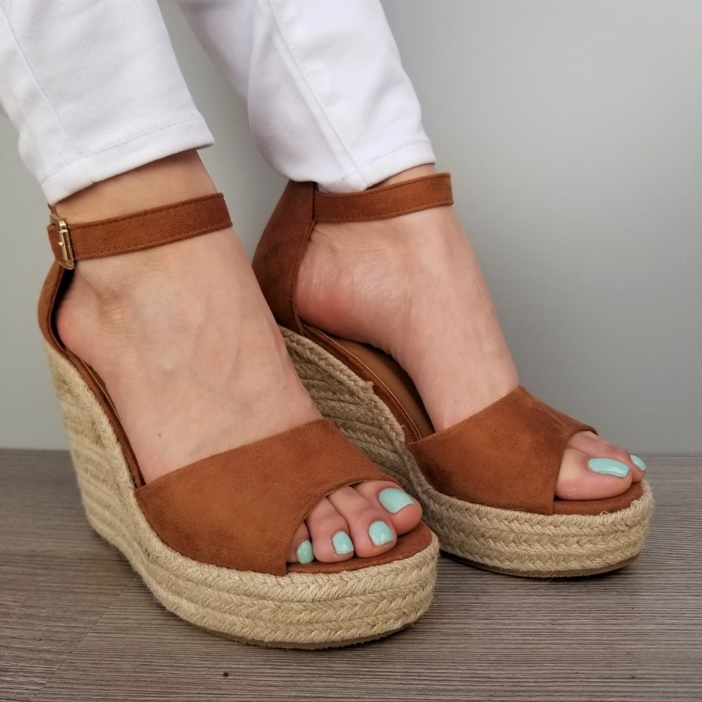Tan Suede Espadrille Wedge Heel Sandals-E - Picture 8 of 8